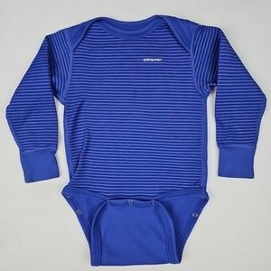 Patagonia Capilene Baselayer One Piece Baby Size 12 Month Blue Snaps Long Sleeve